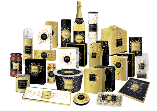 For You kerstpakket sprankelend goud zwart eindejaarsgeschenk themapakket cadeau voor personeel Xmas Presents BV