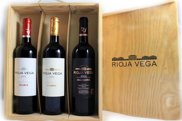 Rioja Vega selectie van 3 flessen in luxe houten kist